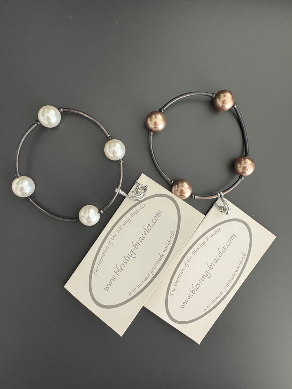 Pair of Women’s Pearl Bead Stretch Bracelets - White & Brown